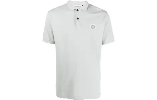 STONE ISLAND Polo Shirts Men's Gray White Polo Collar Moderate Other