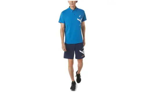 ASICS Polo Shirts Men's Blue Polo Collar Moderate Straight Fit