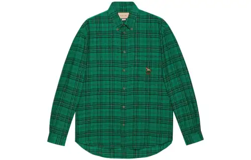 GUCCI Shirts Men's Green Lapel Moderate