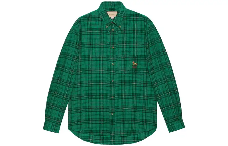 GUCCI Shirts Men's Green Lapel Moderate