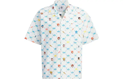 Adidas Originals Monkey Kingdom Collaboration Shirts Men's Pink White Cuban Collar Moderate Shirt