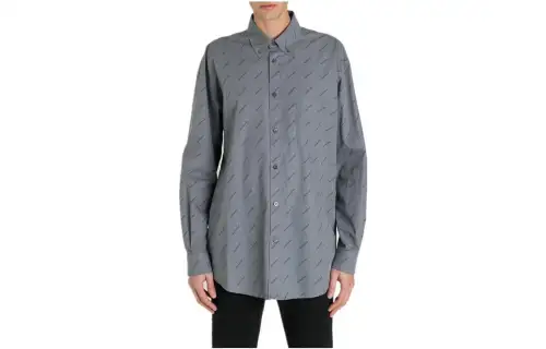 Balenciaga Shirts Men's Dark Gray Pointed Collar Moderate Shirt