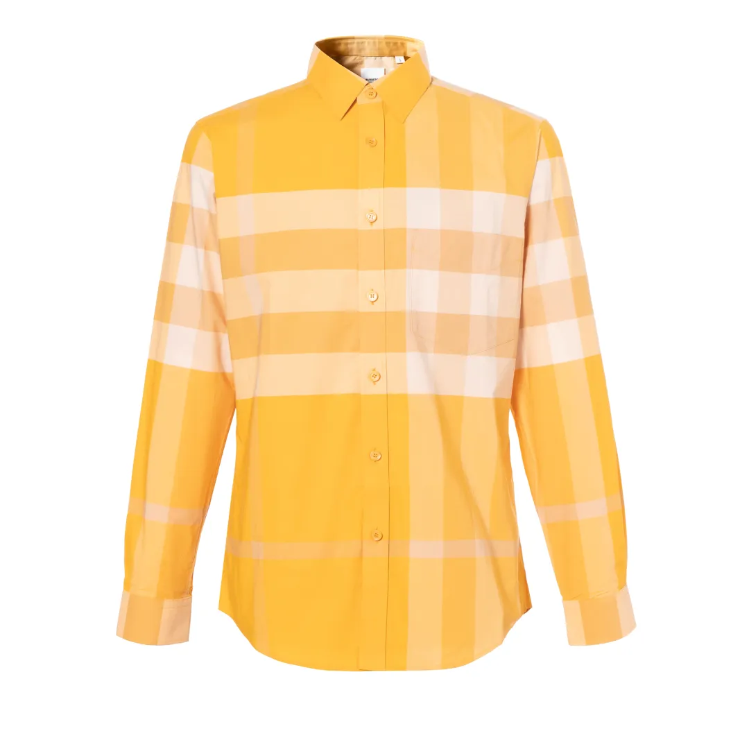 Burberry SS23 Men's Check Button-Up Cotton Long-Sleeve Shirt Marigold