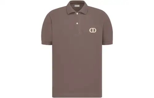 DIOR Polo Shirts Men's Brown Polo Collar Moderate Straight Fit