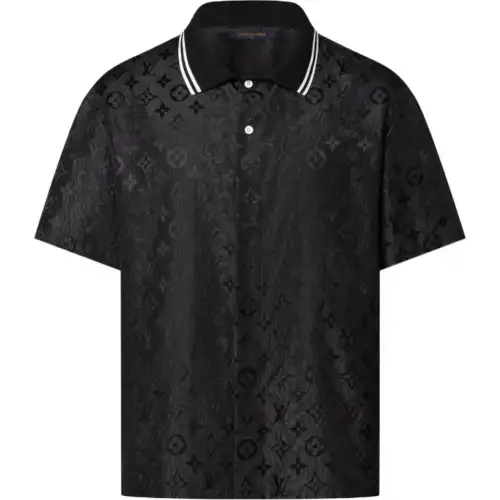 LOUIS VUITTON Monogram Moire Jacquard Short Sleeved Silk Shirt