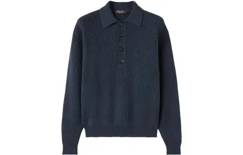 Loro Piana Polo Shirts Men's Marine Blue Polo Collar Moderate Straight Fit