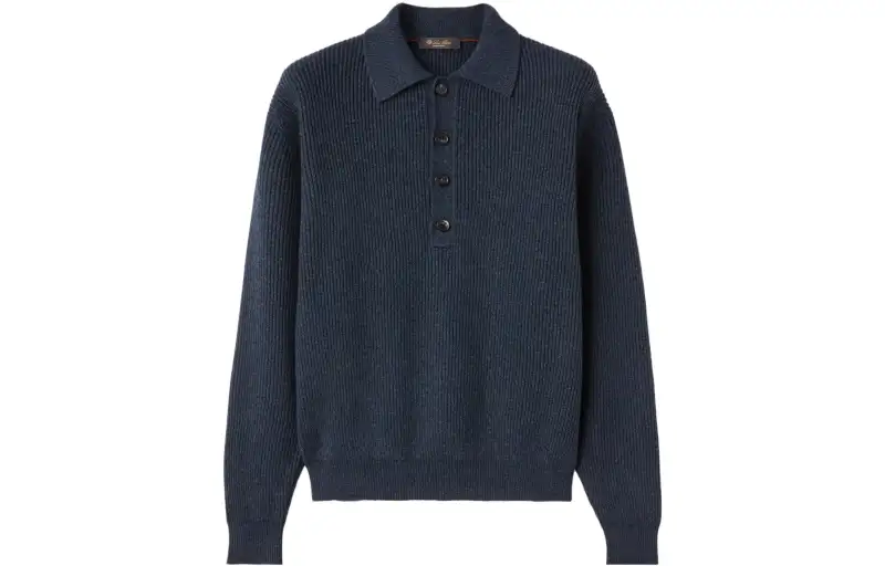 Loro Piana Polo Shirts Men's Marine Blue Polo Collar Moderate Straight Fit