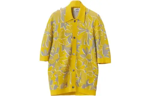 HERMES Shirts Men's Yellow Lapel Moderate Other