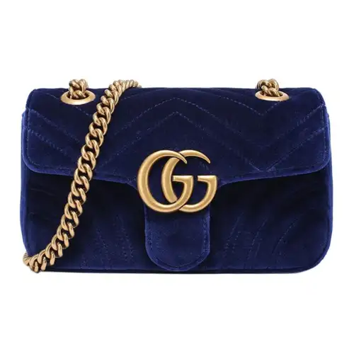 GUCCI Velvet Shoulder Bag, Crossbody Bag Small Women's Dark Blue