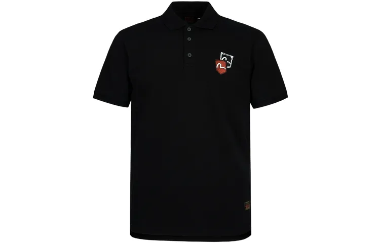 EVISU Polo Shirts Men's Black Polo Collar Moderate Straight Fit