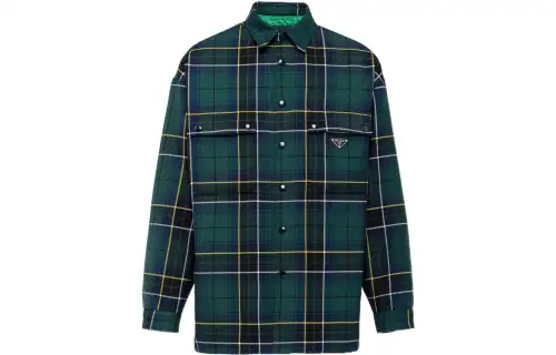 PRADA Shirts Men's Green Lapel Moderate
