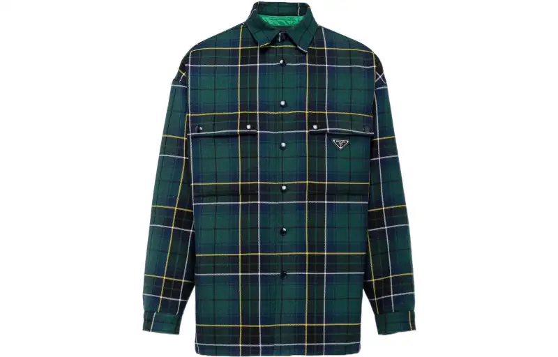 PRADA Shirts Men's Green Lapel Moderate