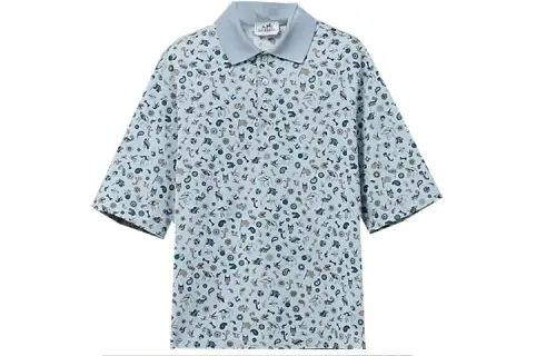 HERMES Polo Shirts Unisex Blue Polo Collar Moderate Straight Fit
