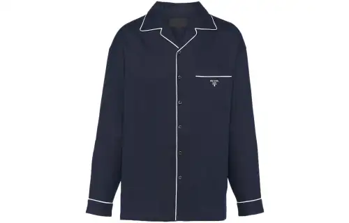 PRADA Shirts Men's Marine Blue Cuban Collar Moderate