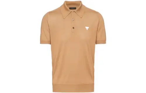 PRADA Polo Shirts Men's Camel Brown Polo Collar Moderate Straight Fit