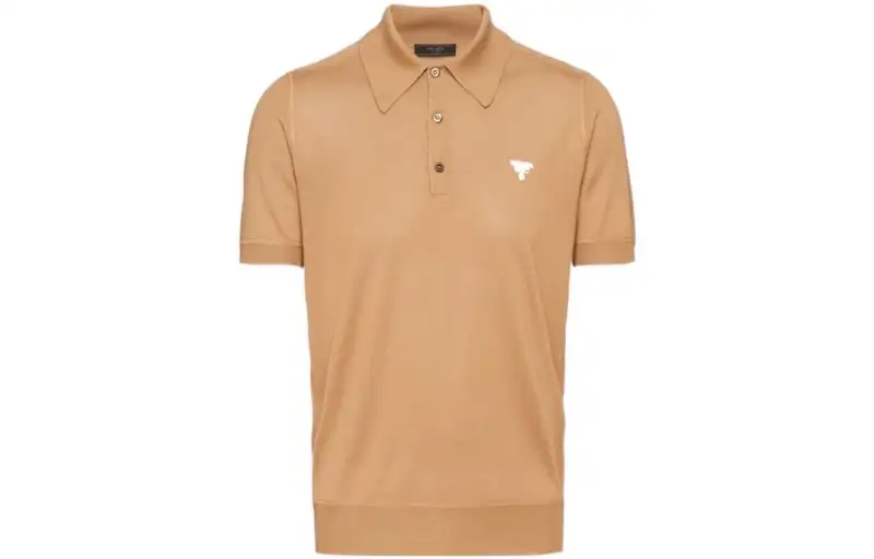 PRADA Polo Shirts Men's Camel Brown Polo Collar Moderate Straight Fit