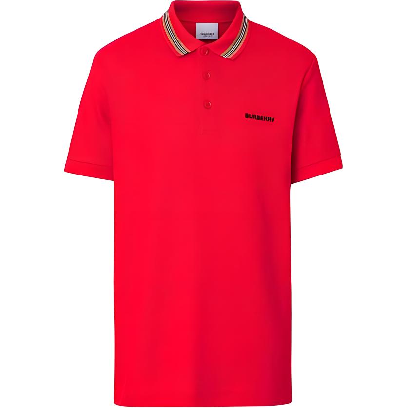 Burberry SS23 Signature Stripe Decorated Pique Mesh Cotton Short Sleeve Polo Shirt Men's Red