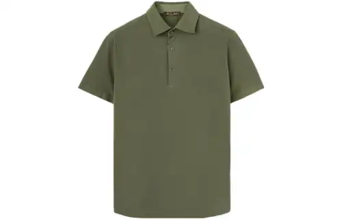 Loro Piana Polo Shirts Men's Green Polo Collar Moderate Straight Fit