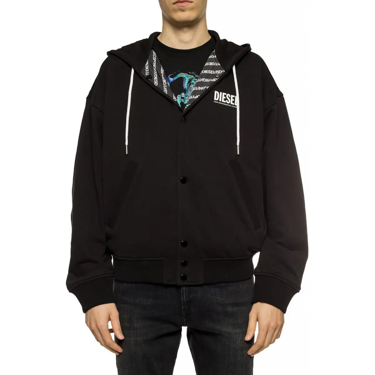 DIESEL Sweatshirts Men's Black Hooded Moderate Reversible