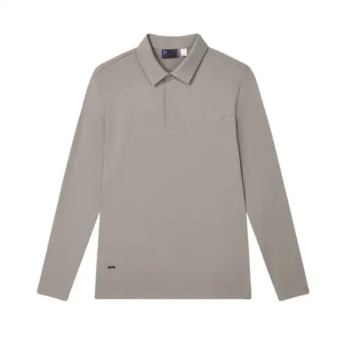 FILA BLUE Collection, Solid Color Soft And Comfortable Fleece Lined Long Sleeved Polo Shirt Men's Star Morning Gray