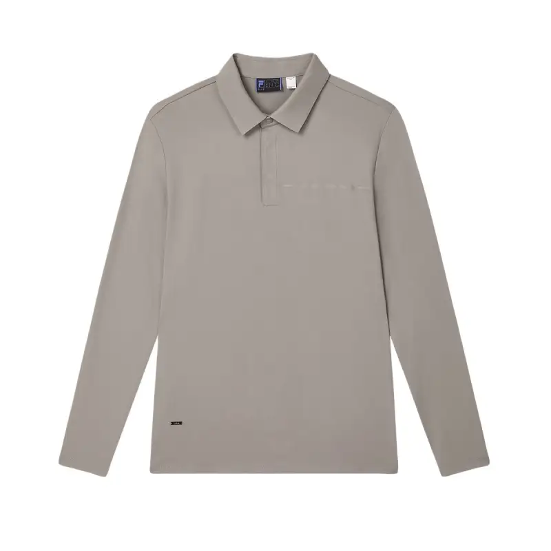 FILA BLUE Collection, Solid Color Soft And Comfortable Fleece Lined Long Sleeved Polo Shirt Men's Star Morning Gray
