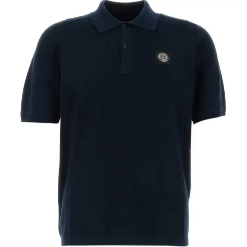 STONE ISLAND Logo Patch Knitted Polo Shirt