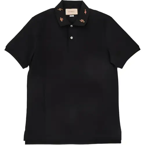 GUCCI Polo Shirts Men's Black Polo Collar Moderate Straight Fit