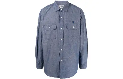A BATHING APE Shirts Men's Sky Blue Stand Collar Thin Other
