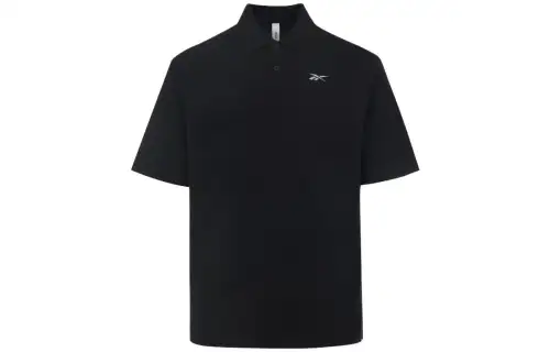 Reebok Polo Shirts Unisex Black Polo Collar Moderate Straight Fit