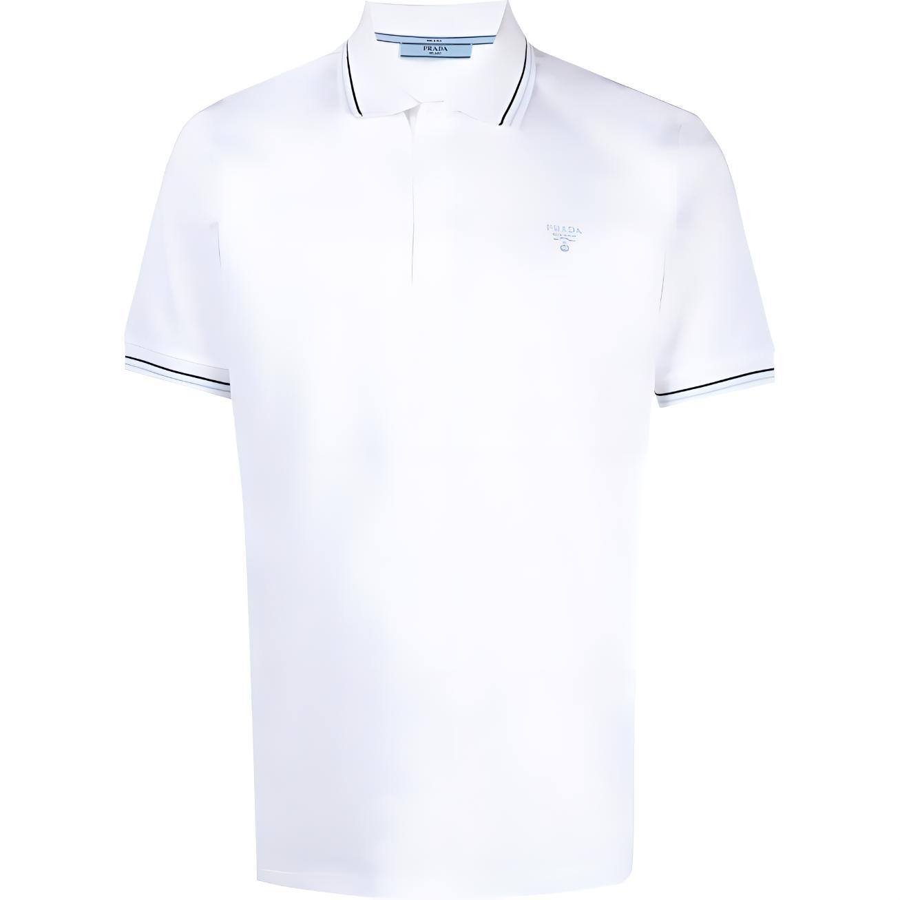PRADA Polo Shirts Men's White Polo Collar Moderate Straight Fit