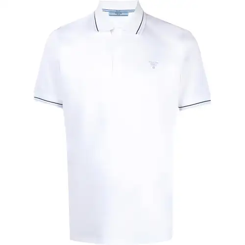 PRADA Polo Shirts Men's White Polo Collar Moderate Straight Fit