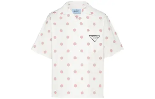 PRADA Shirts Men's White Cuban Collar Moderate Shirt