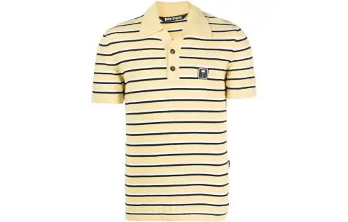 Palm Angels logo-patch striped terry polo shirt