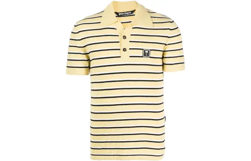 Palm Angels logo-patch striped terry polo shirt