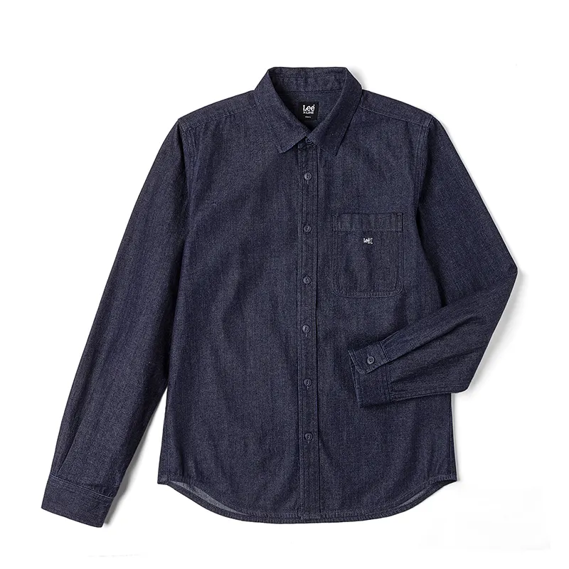 Lee SS25 standard version lapel small logo details long-sleeved denim casual shirt men's washable
