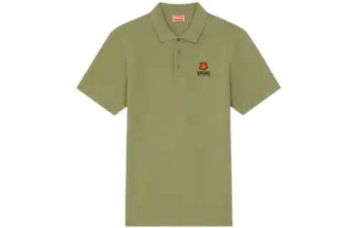 KENZO Polo Shirts Men's Green Polo Collar Moderate Straight Fit