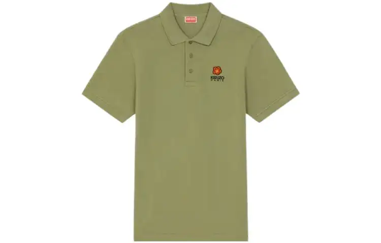 KENZO Polo Shirts Men's Green Polo Collar Moderate Straight Fit