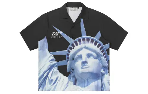 HARSH AND CRUEL Shirts Unisex Black Cuban Collar Moderate Shirt