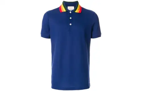 GUCCI Polo Shirts Men's Blue Polo Collar Thin Straight Fit