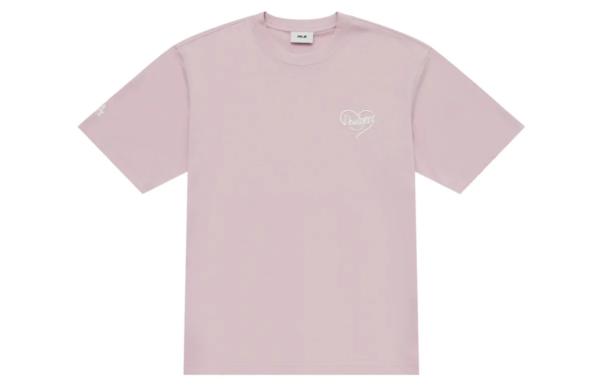 MLB Los Angeles Dodgers Heart SS25 T Shirt Unisex Heather Gray Pink