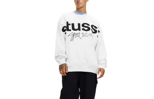 Stussy Sweatshirts Men's White Crew Neck Moderate Regular