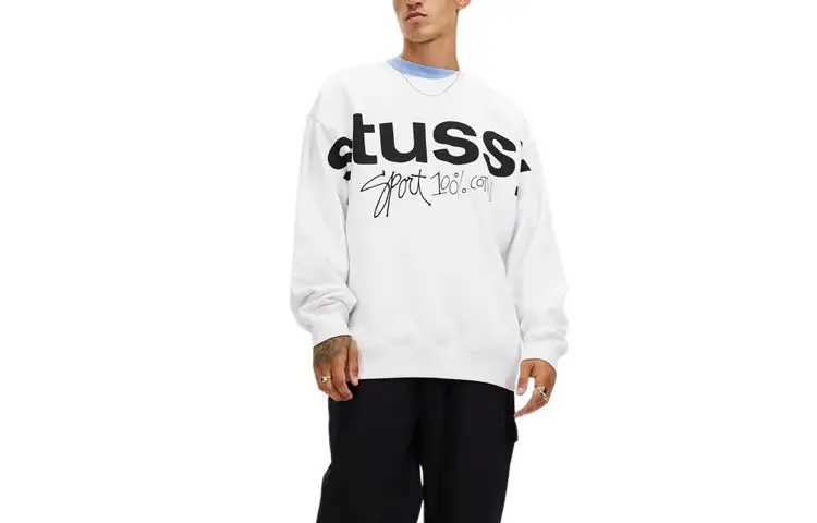 Stussy Sweatshirts Men's White Crew Neck Moderate Regular
