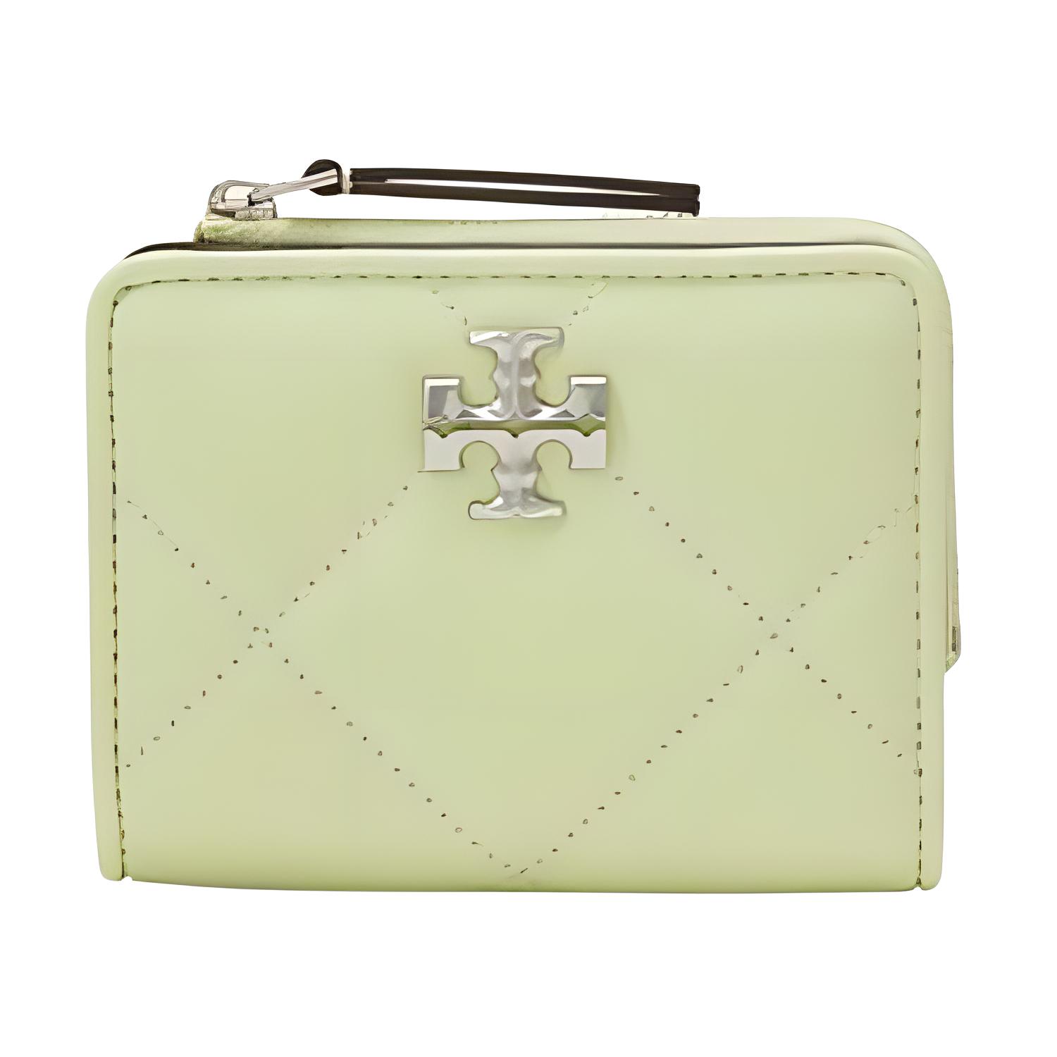 TORY BURCH Kira Diamond Quilted Bifold Design Snap Button Closure Nappa Leather Wallet Women's Fresh Pear Color