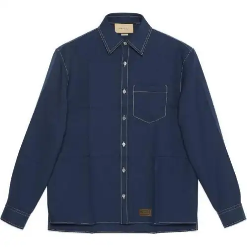 GUCCI Shirts Men's Blue Pointed Collar Moderate Other