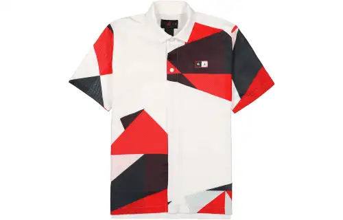 Jordan Geometric Pattern Contrast Color Block Print Shooting Short Sleeve Shirt Men's White