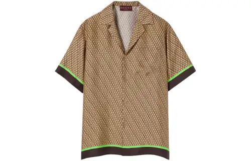GUCCI Lido Shirts Men's Beige Cuban Collar Moderate Shirt
