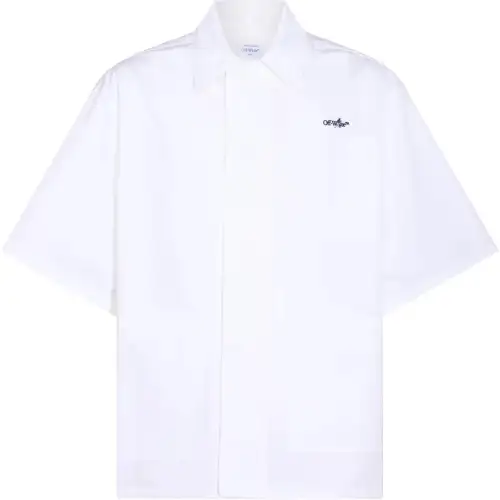 Off- Logo Embroidered Straight Hem Shirt