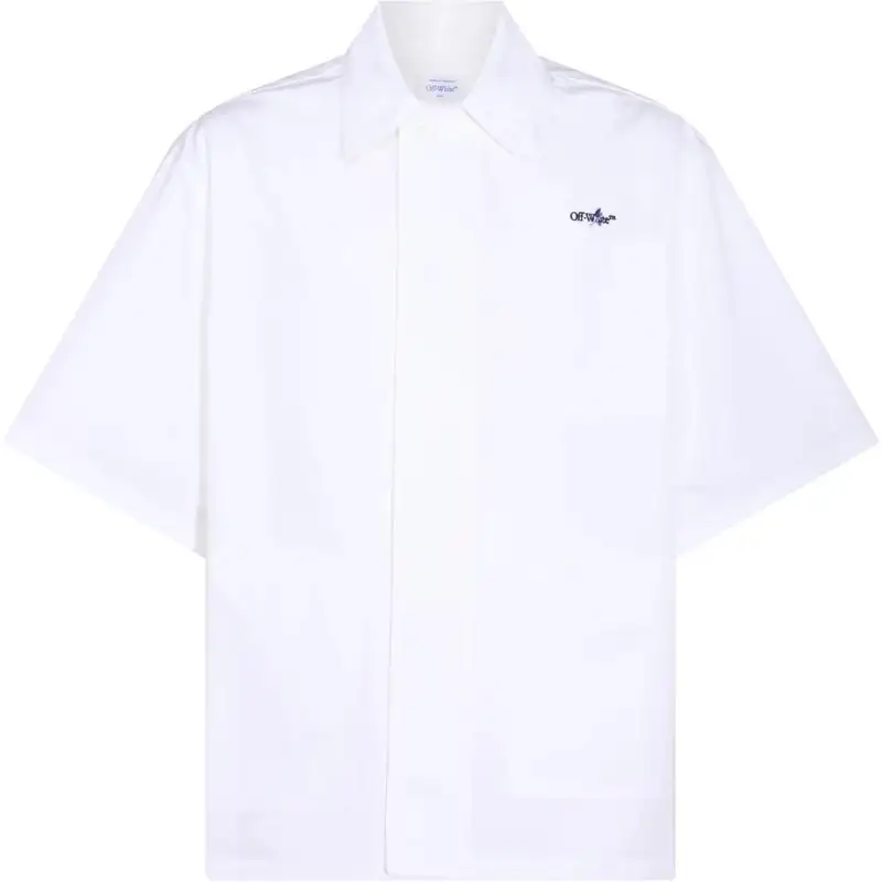 Off- Logo Embroidered Straight Hem Shirt