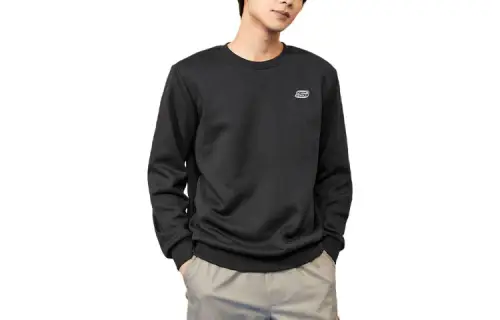 Skechers Solid Color Logo Embroidered Comfortable Crew Neck Pullover Sweatshirt Unisex Black