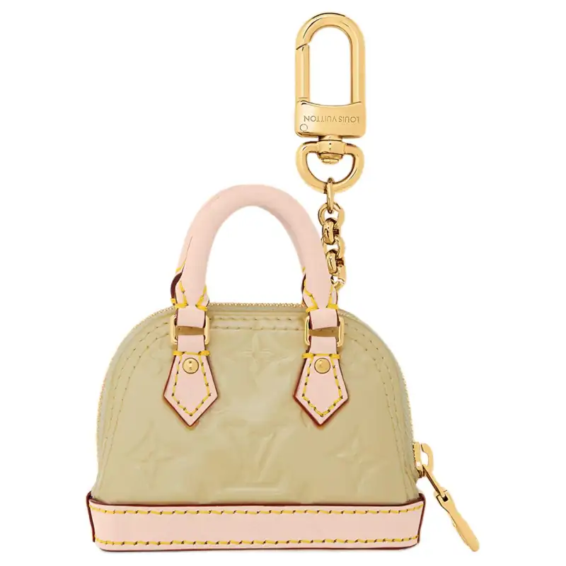 LOUIS VUITTON Micro Alma Patent Leather Keychain Handbag Charm Bag Merch Unisex Yellow